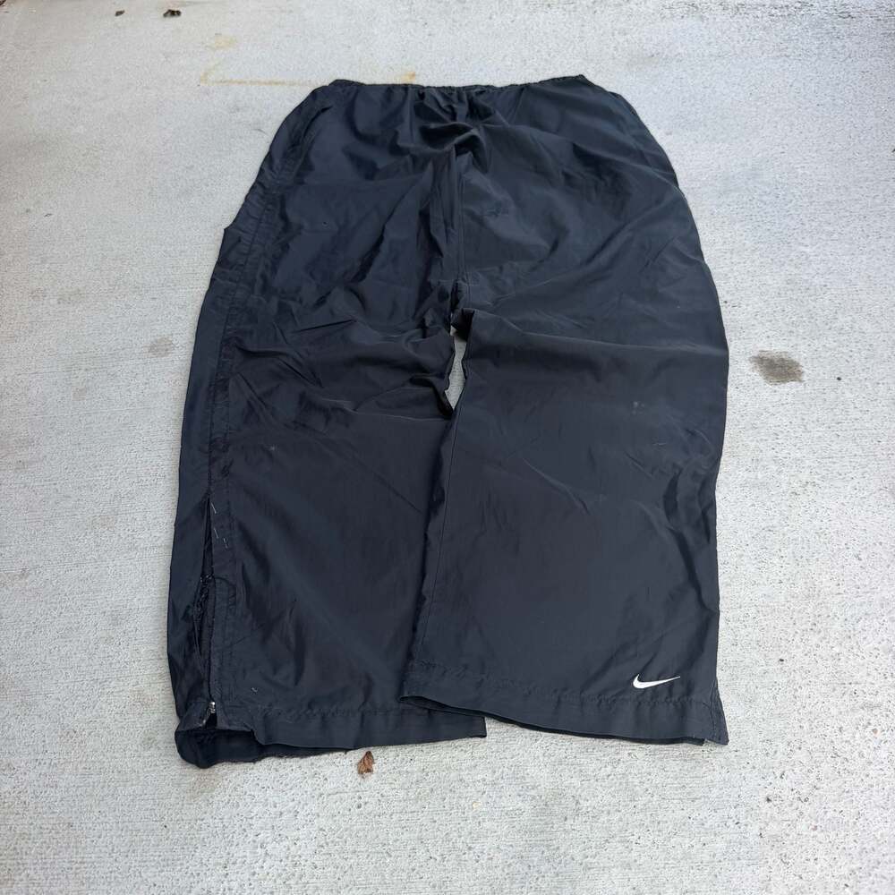 Vintage Nike Y2K Track Pants Mens Large Swoosh Baggy Wide Leg Lined Black